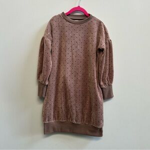 Analogie By Lil Legs Taupe Dotted Velour Puff Sleeve Dress, Size 6Y.